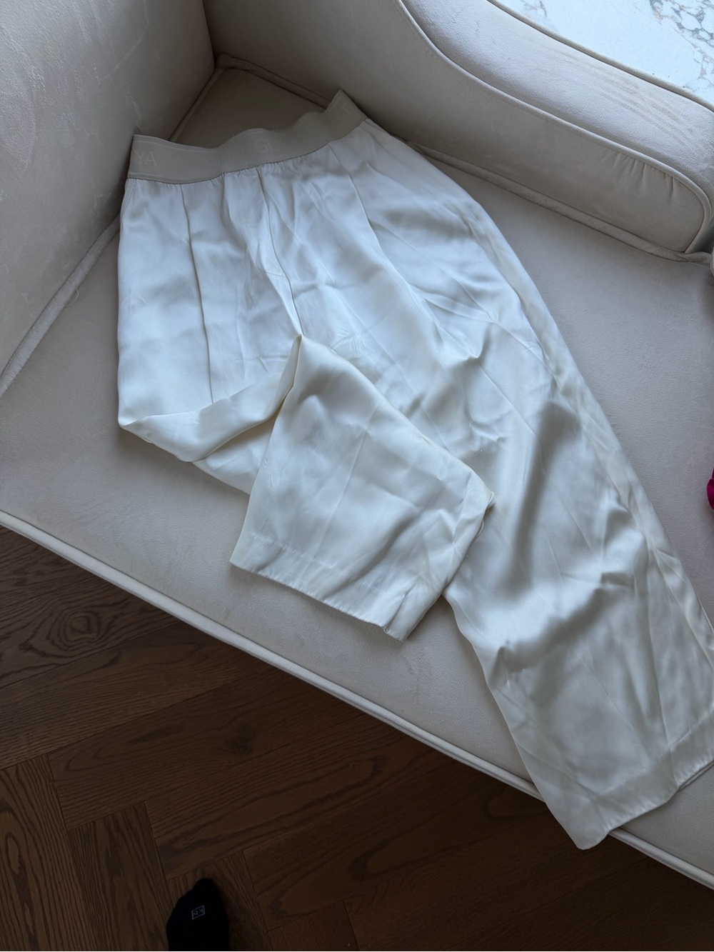 STINE GOYA Cream Wide-Leg Silk Trousers
